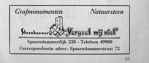 Advertentie van de steenhouwerij wie, wat, waar, wanneer Uit de parochiegids van de Maria Magdalena 1957 