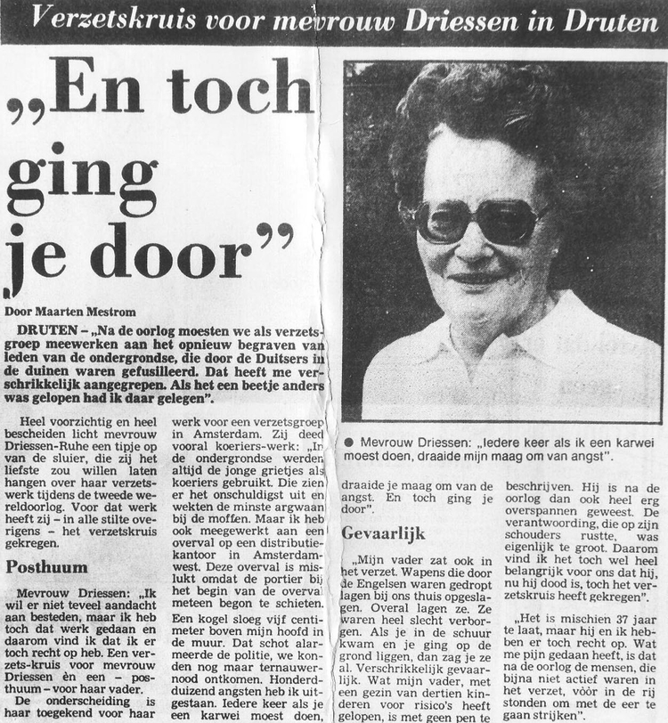 Krantenartikel uit 1982 Een eerbetoon aan Gré Ruhe 