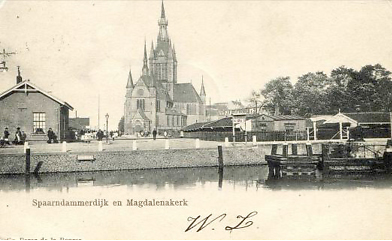 Spaarndammerdijk en Magdalenakerk Gelopen briefkaart, Amsterdam 13 nov 1904, Jan Wiebenga 