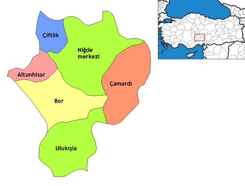 De (geboorte)stad/Regio Bor in Centraal Turkije. Bron: Wikipedia. 