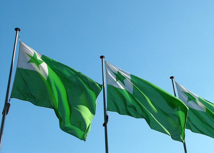 Esperantovlaggen met de vijf-puntige ster - Door Ziko - Eigen werk, CC BY-SA 3.0  