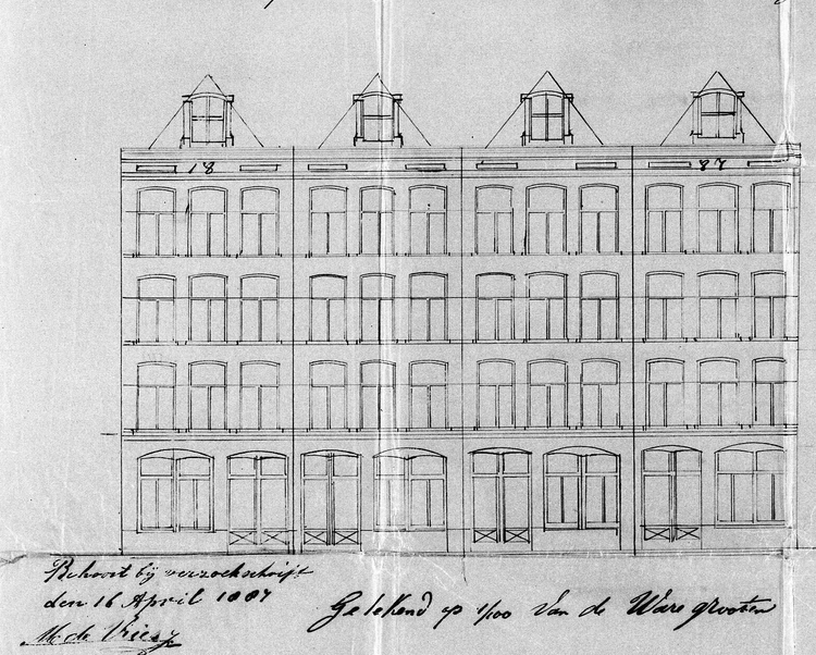 Bouwtekening van de Houtrijkstraat 53-59 uit 1887  